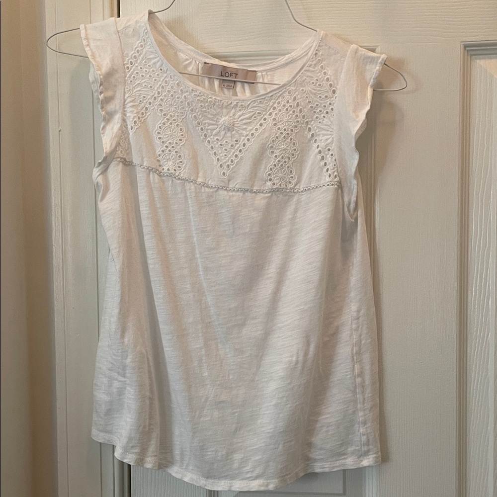 LOFT White Eyelet Cap Sleeve Blouse